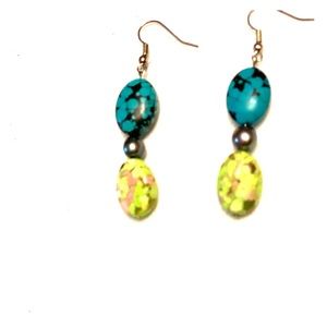 Turquoise Black Pearl earrings pierced